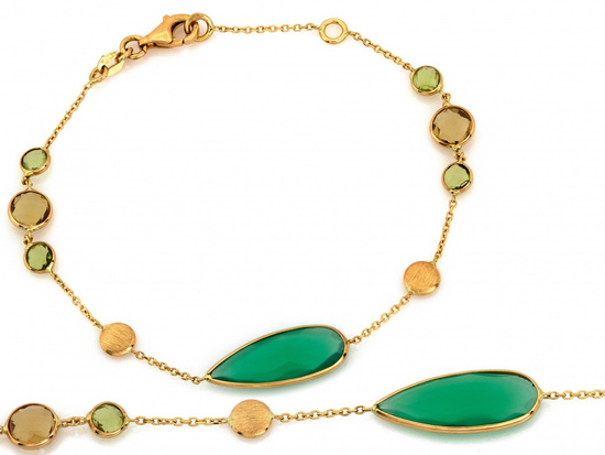 Bransoletka złota z zielonym agatem