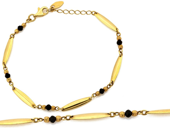 Złota bransoletka elementowa z czarnymi kamieniami