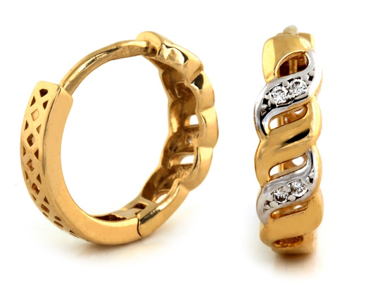 Kolczyki złote małe ozdobne kółka z cyrkoniami