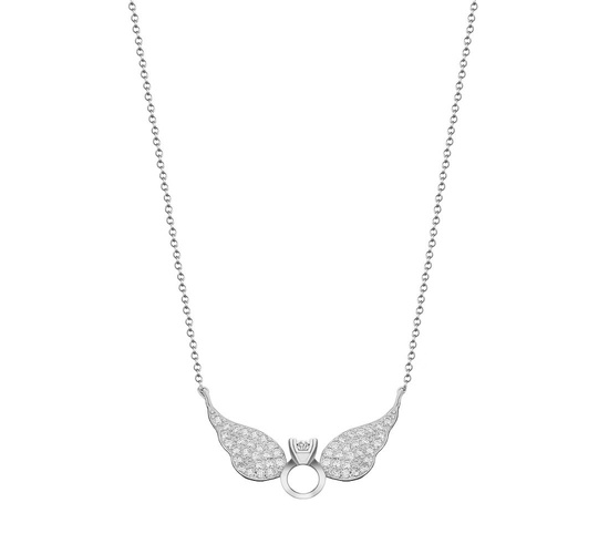 Naszyjnik srebrny 925 z diamentowymi cyrkoniami - pierścionek, skrzydła 
