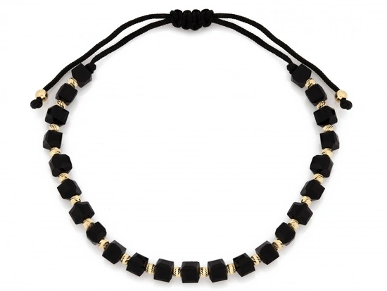 Bransoletka złota czarna sznurkowa ze złotych kulek i czarnych kostek