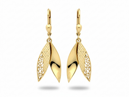 Kolczyki złote wiszące długie podwójne sztywne elementy