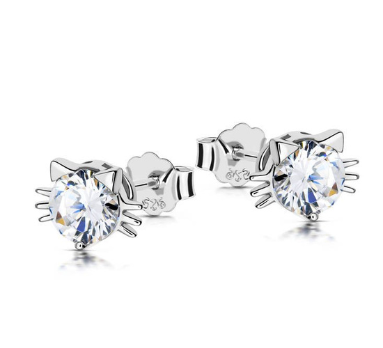 Srebrne kolczyki 925 z diamentowymi cyrkoniami  - kotki