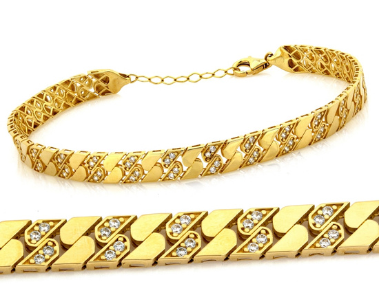 Bransoletka złota z ruchomych elementów z cyrkoniami