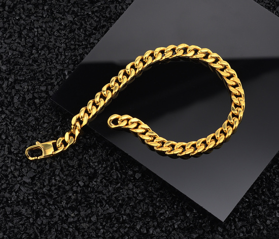 Złota bransoletka - pancerka ze stali pokryta złotem - 20 cm