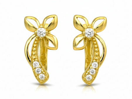 Złote kolczyki kwiatki z cyrkoniami angielskie zapięcie