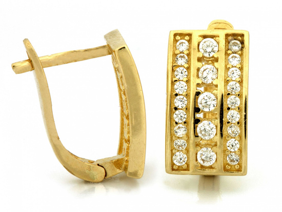 Kolczyki złote prostokątne z cyrkoniami na zapięciu angielskim