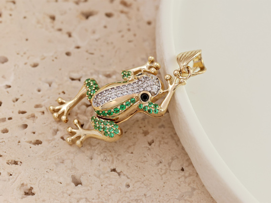 Zawieszka złota żaba bogato wysadzana cyrkoniami