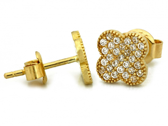 Kolczyki złote kwiatki z cyrkoniami na sztyfcie