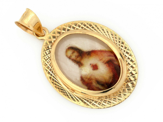 Zawieszka złota medalik owalny z emaliowanym Jezusem serce Jezusa