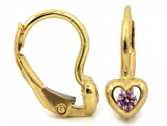 Kolczyki złote delikatne z sercem dla dziewczynki