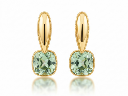 Kolczyki złote z wiszącym zielonym topazem