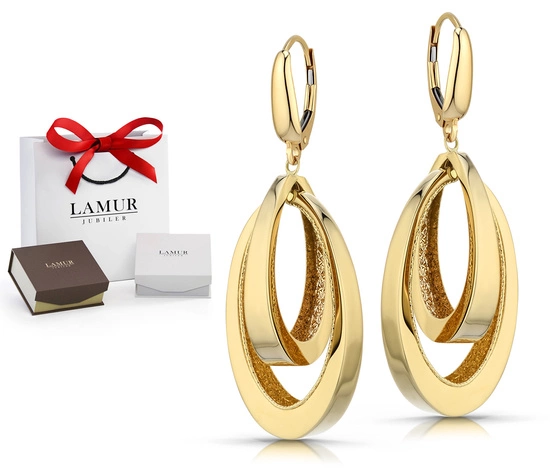 Złote kolczyki 585 - wiszące zdobione owale