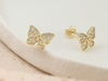 Kolczyki złote motyl z cyrkoniami na sztyfcie