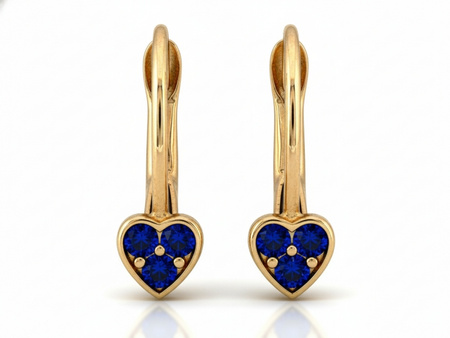 Delikatne kolczyki angielskie z małym sercem z niebieskimi cyrkoniami