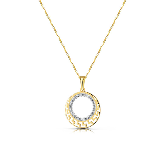 Złoty naszyjnik 585 - grecki wzór z cyrkoniami i białym złotem