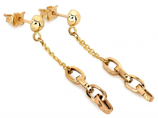 Złote kolczyki długie wiszące na sztyfcie z dużymi ogniwami