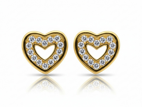 Złote kolczyki serduszka z cyrkoniami sztyfty
