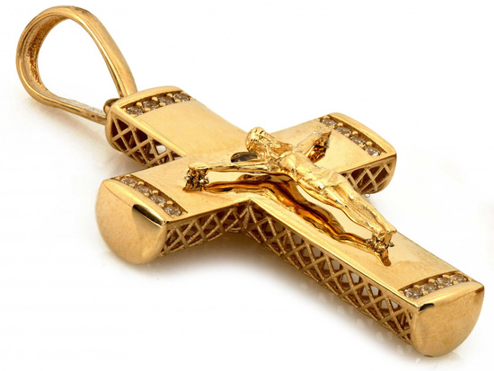 Zawieszka złoty krzyżyk z Jezusem z cyrkoniami