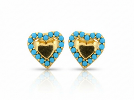 Kolczyki złote serca na sztyfcie z niebieskimi kamieniami