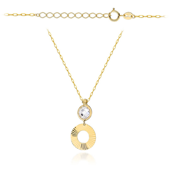 Złoty naszyjnik 585 - z cyrkonią i diamentowanym ringiem