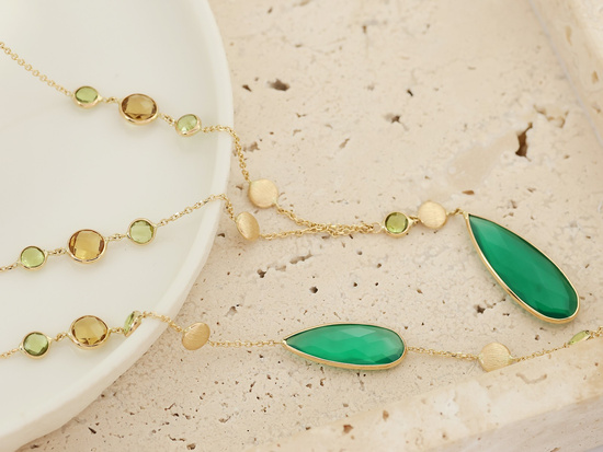 Bransoletka złota z zielonym agatem