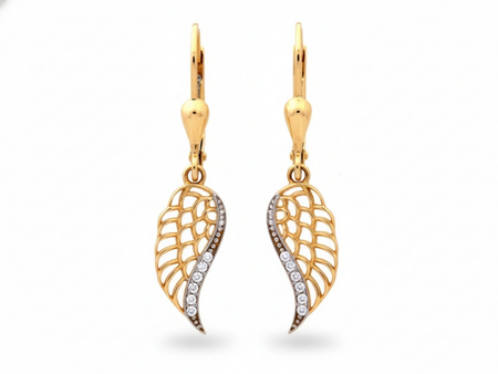 Kolczyki złote wiszące ażurowe skrzydła