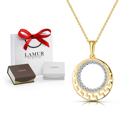 Złoty naszyjnik 585 - grecki wzór z cyrkoniami i białym złotem