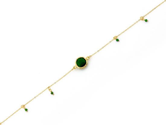 Bransoletka złota z zielonymi kamieniami z zawieszkami