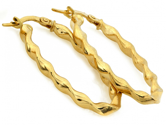 Kolczyki złote długie owalne skręcone