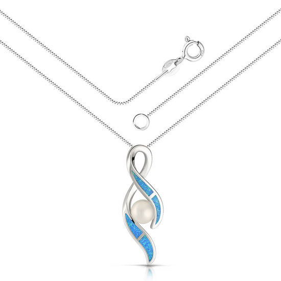 Naszyjnik srebrny 925 z perłą i opalem - nieskończoność