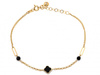 Złota bransoletka modna oryginalna kulki z onyksów czarna koniczynka