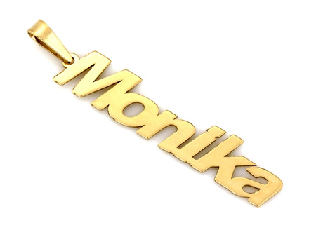 Złota zawieszka imię Monika długa pionowa