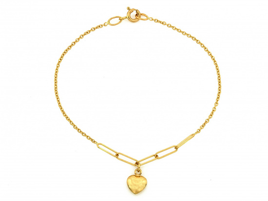 Bransoletka złota z wiszącym sercem z dużymi ogniwami