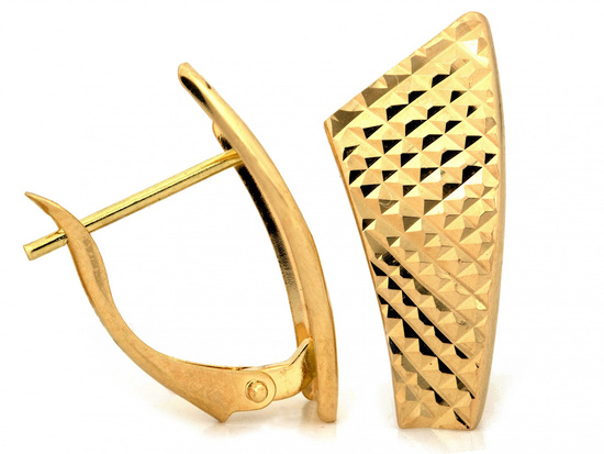 Kolczyki złote blaszki angielskie zapięcie zdobienie w krateczkę