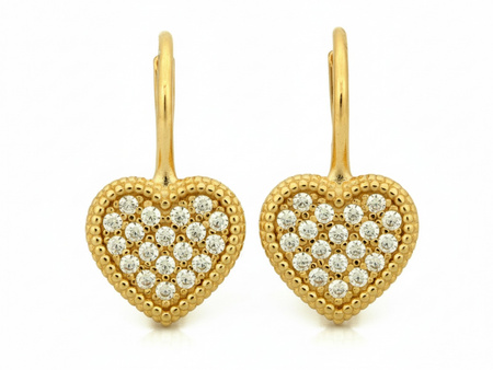 Kolczyki złote angielskie z sercem z cyrkoniami