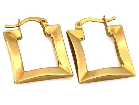 Złote kolczyki modne kwadraty angielskie błyszczące