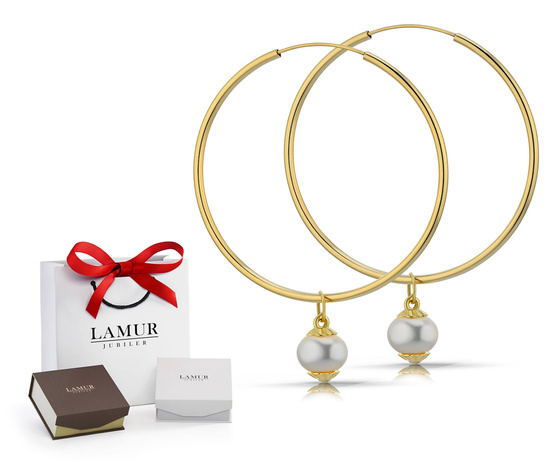 Złote kolczyki koła 585 z perełkami - 22 mm 