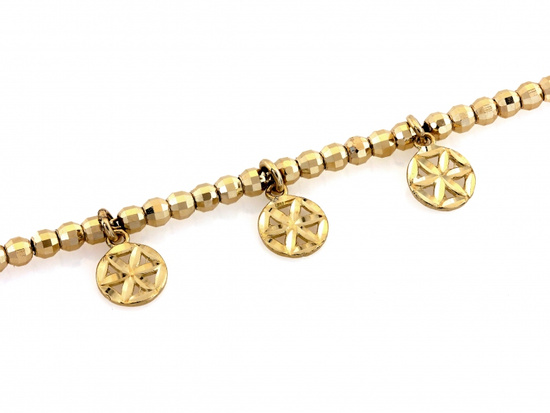 Bransoletka złota łańcuszek z kuleczkami i zawieszkami