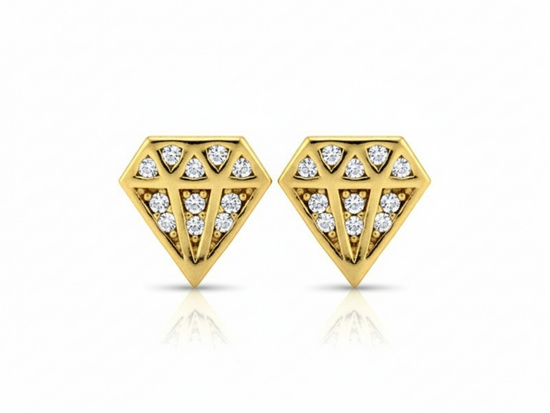 Kolczyki złote w kształcie diamentu z cyrkoniami