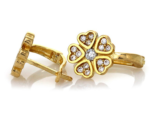 Kolczyki złote dla dziewczynki koniczyna z cyrkonii