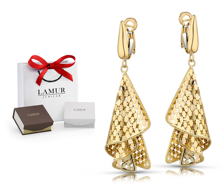 Złote kolczyki 585 wiszące - eleganckie i ażurowe