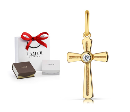 Złoty krzyżyk 585 - zawieszka z cyrkonią
