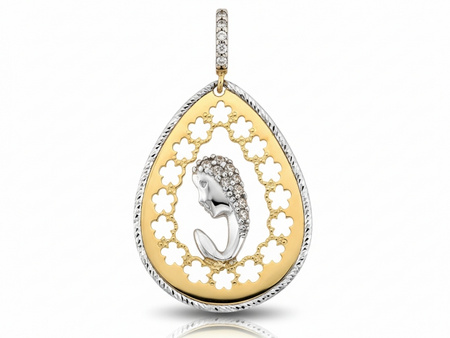 Medalik złoty dwukolorowy Matka Boża Modląca ażurowy