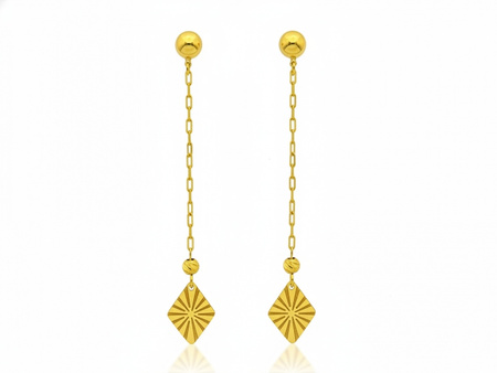 Kolczyki złote wiszące długie z małymi rombami