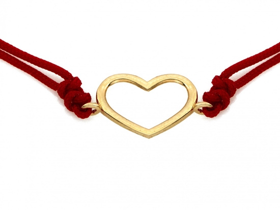 Bransoletka złote serce na czerwonym sznurku