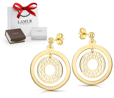 Złote kolczyki 585 ażurowe koła - wiszące