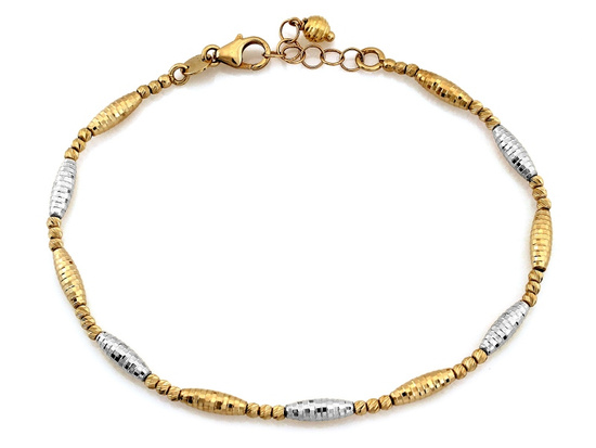 Bransoletka złota dwukolorowa z kuleczkami i podłużnymi elementami