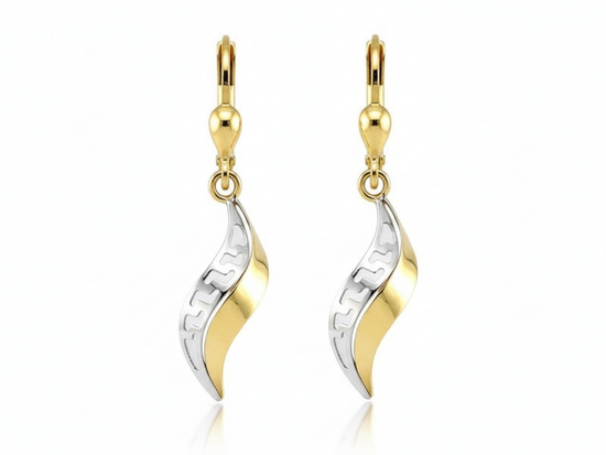 Eleganckie wiszące kolczyki złote z greckim motywem