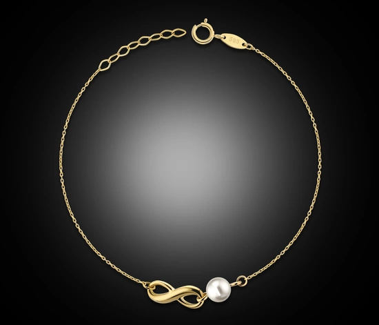 Złota bransoletka 375 nieskończoność z perłą  